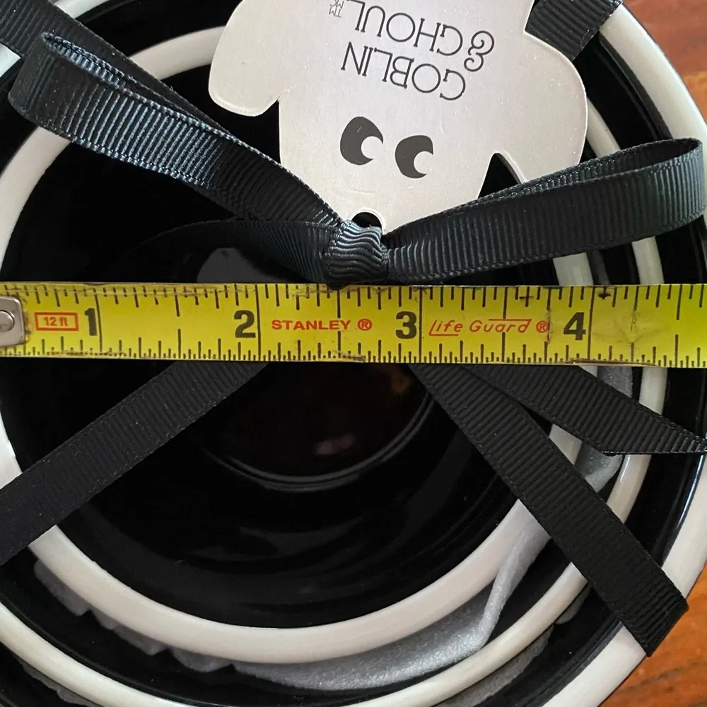 NWT ‎ 3 Striped Black and White Striped Ghost Halloween Bowls
